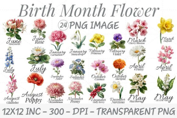 Download Birth Month Flower Watercolor Clipart - Month flower Collection