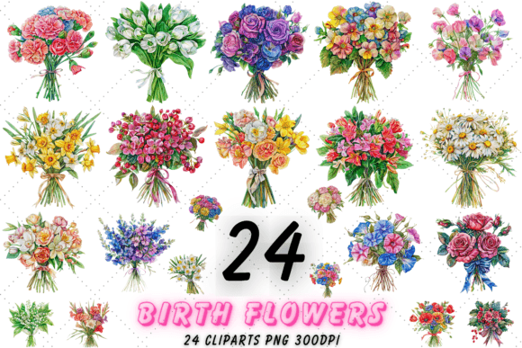 Download Watercolor Birth Month Flower Clipart - Month flower Collection