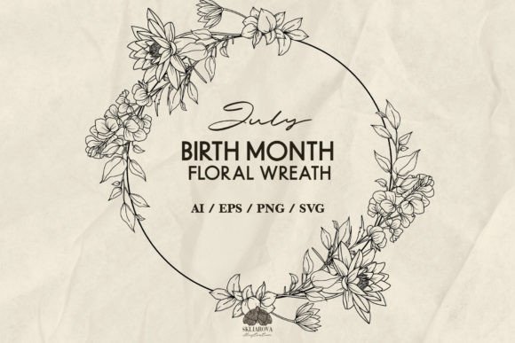 Download July Birth Month Flower Wreath SVG PNG - Premium Resources