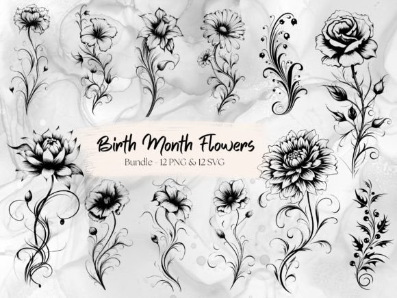 Download Birth Month Flower Clipart Bundle - Month flower Collection