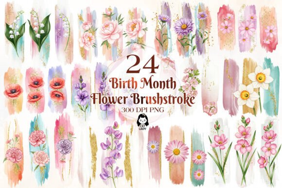 Download Birth Month Flower Brushstrokes Clipart - Premium Resources