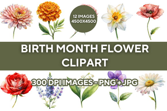Download Birth Month Flower Clipart Bundle V2 - Month flower Collection