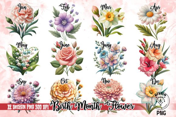 Download Embroidered Birth Month Flower Clipart - Month flower Collection