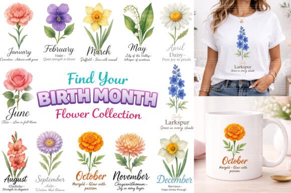 Download Watercolor Birth Month Flowers Clipart - Month flower Collection